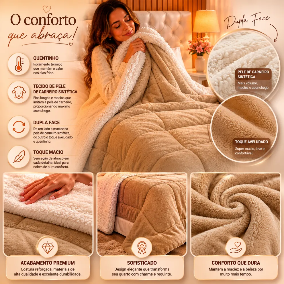 Mulher aconchegada no Coberdrom Sherpa